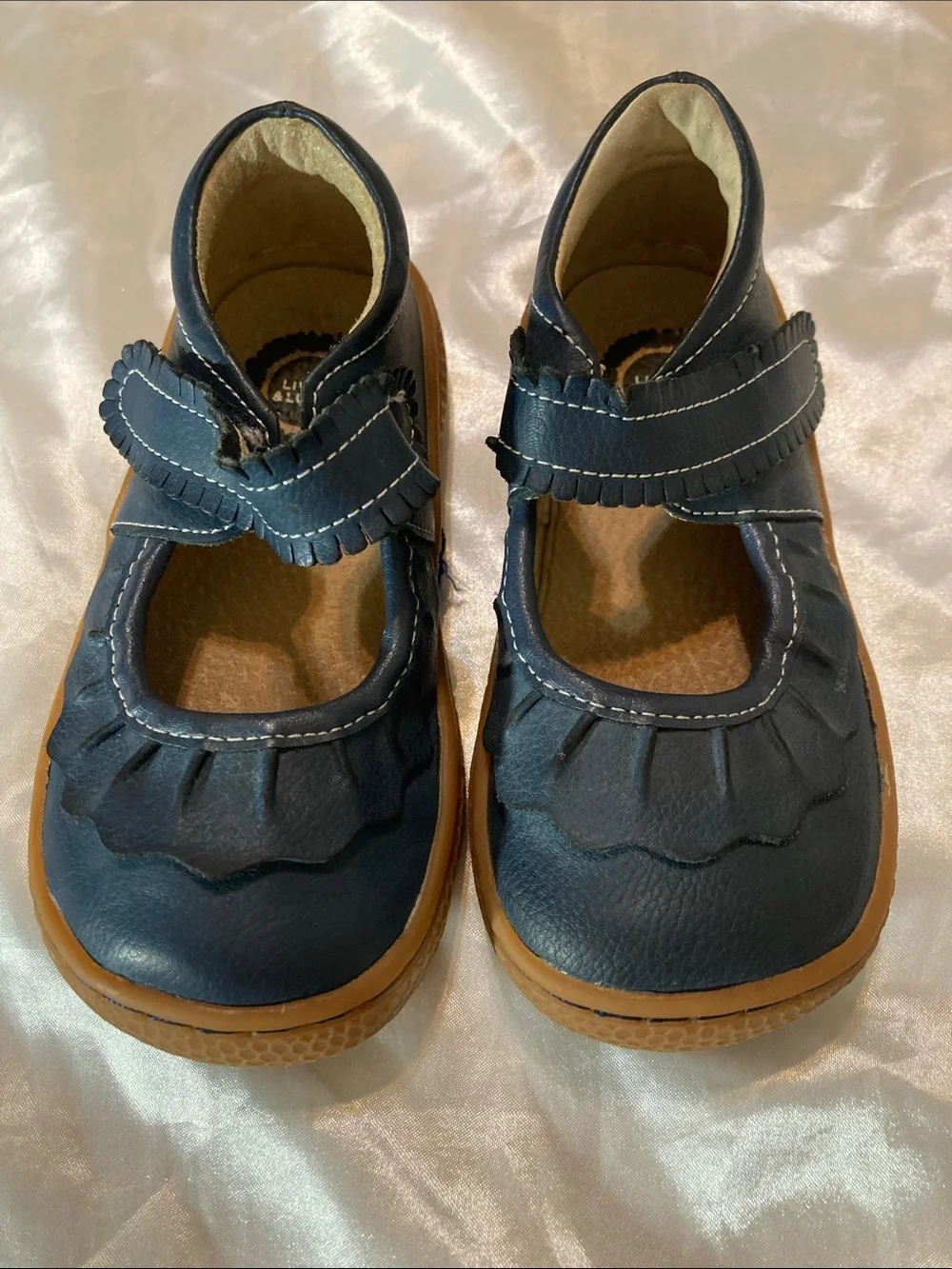 Livie & Luca Navy Mary Jane Shoes with Tan Sole